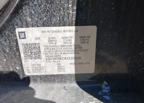 2018 Chevrolet Silverado 1500 1Lt из США, поврежденный, VIN 1GCVKREC6JZ301165